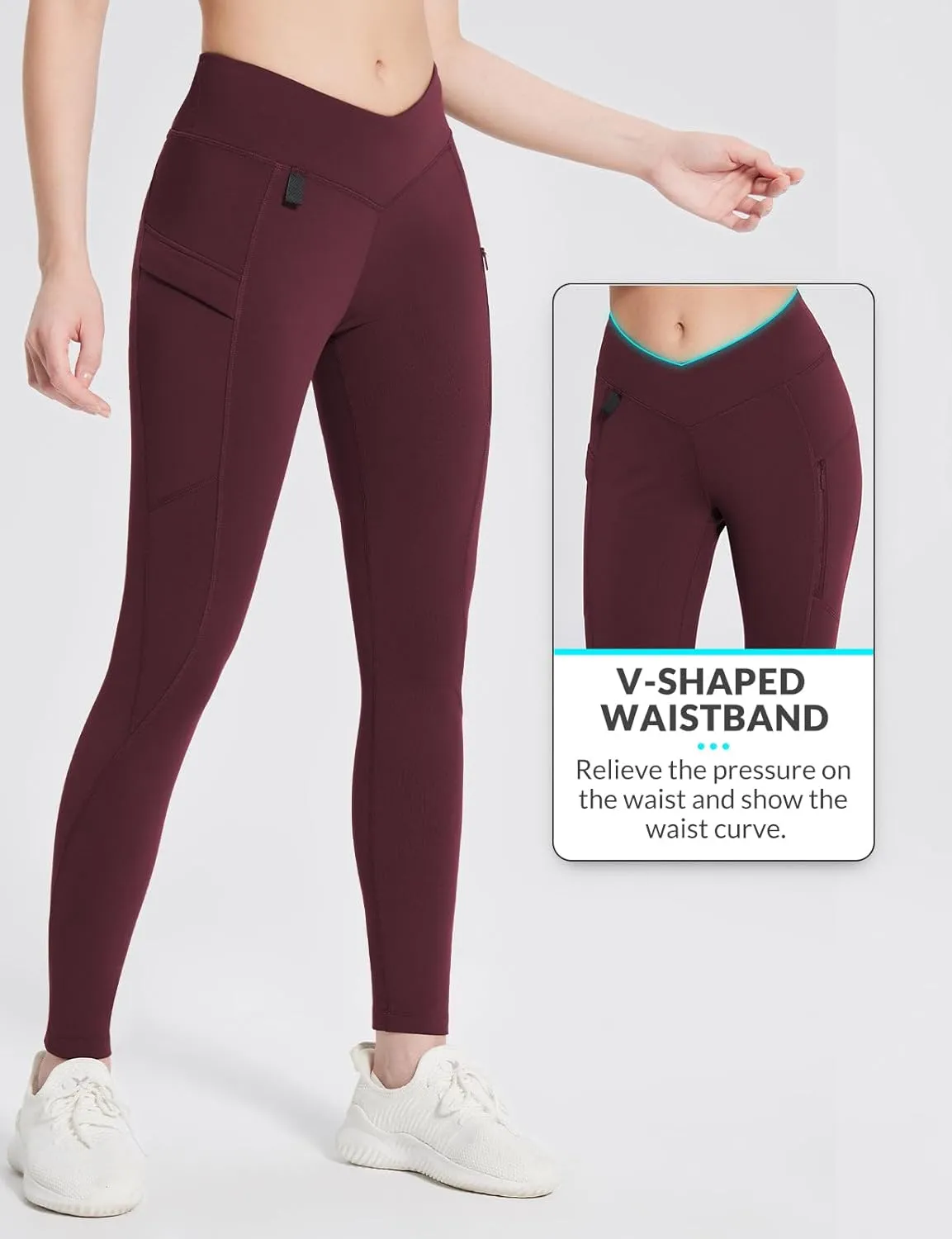 baleaf Women's Fleece Lined Leggings Thermal Warm Zipper Pockets Hikng Pants Winter Cold Weather Water Resistant High Waisted