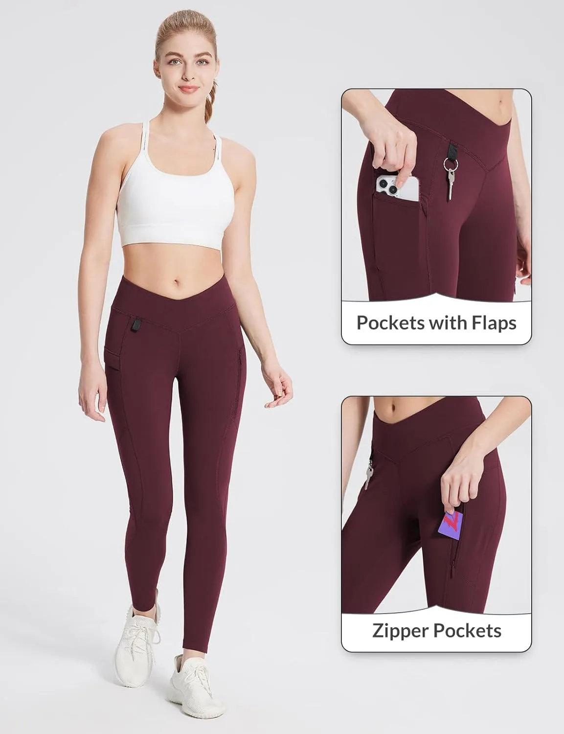 baleaf Women's Fleece Lined Leggings Thermal Warm Zipper Pockets Hikng Pants Winter Cold Weather Water Resistant High Waisted
