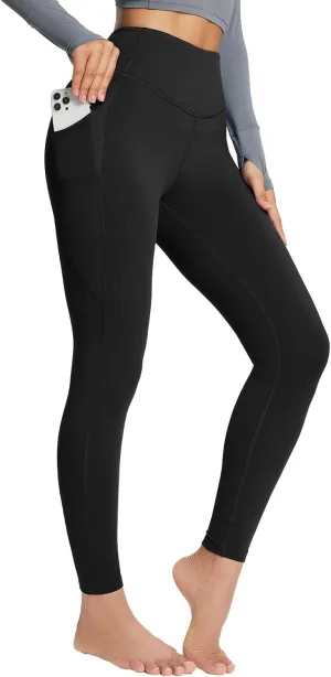 baleaf Women's Petite Fleece Lined Leggings with Pockets, 25" Thermal Winter Warm High Waisted Thick 7/8 Yoga Pants