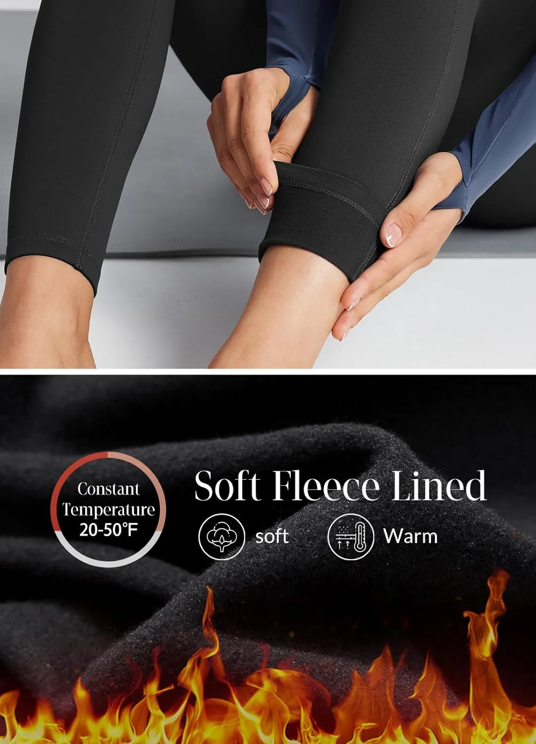 baleaf Women's Petite Fleece Lined Leggings with Pockets, 25" Thermal Winter Warm High Waisted Thick 7/8 Yoga Pants