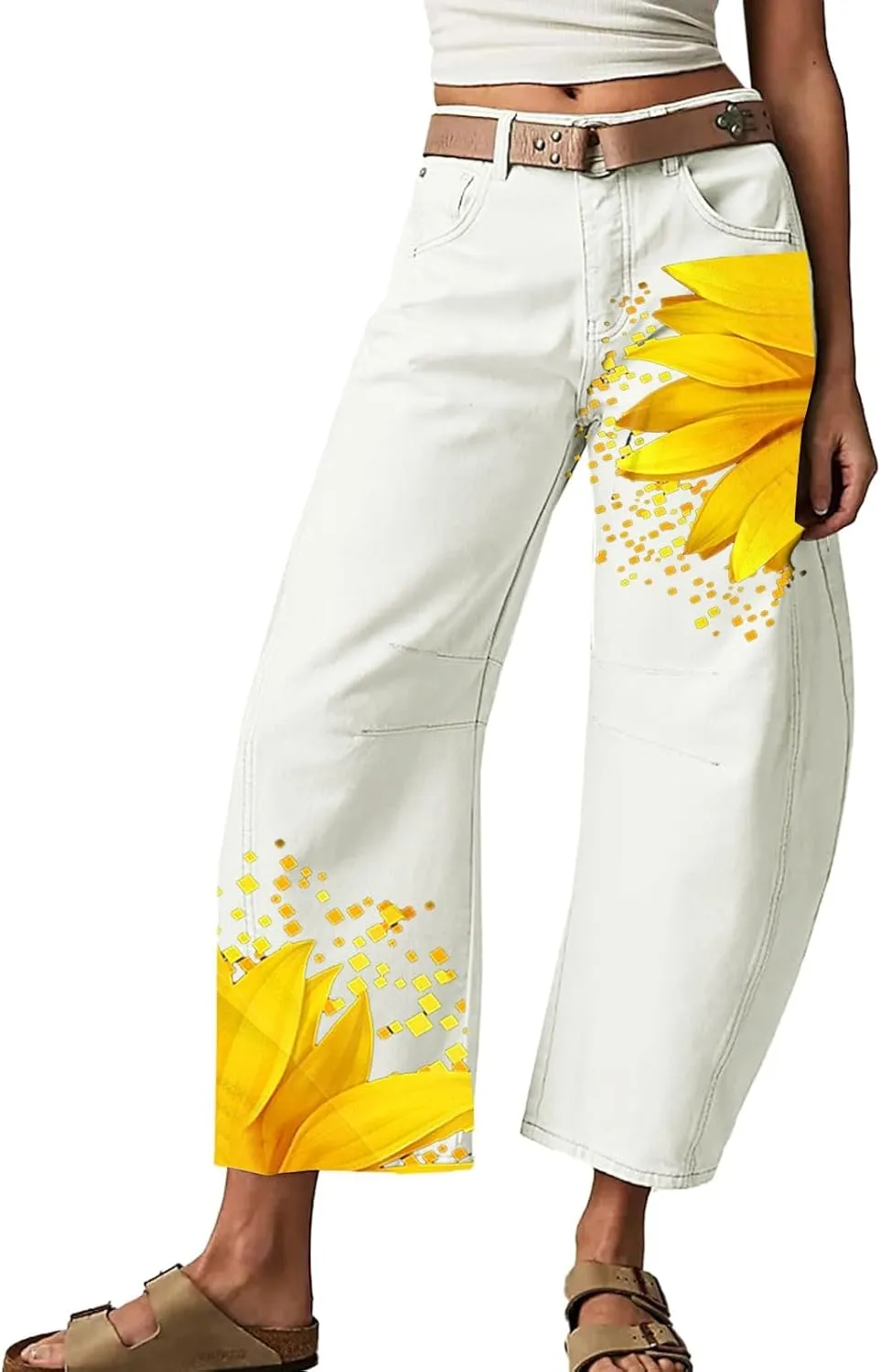Barrel Jeans Women Mid Rise Wide Leg Baggy Boyfriend Jeans for Women Y2k Floral Print Loose Denim Pants with Pockets