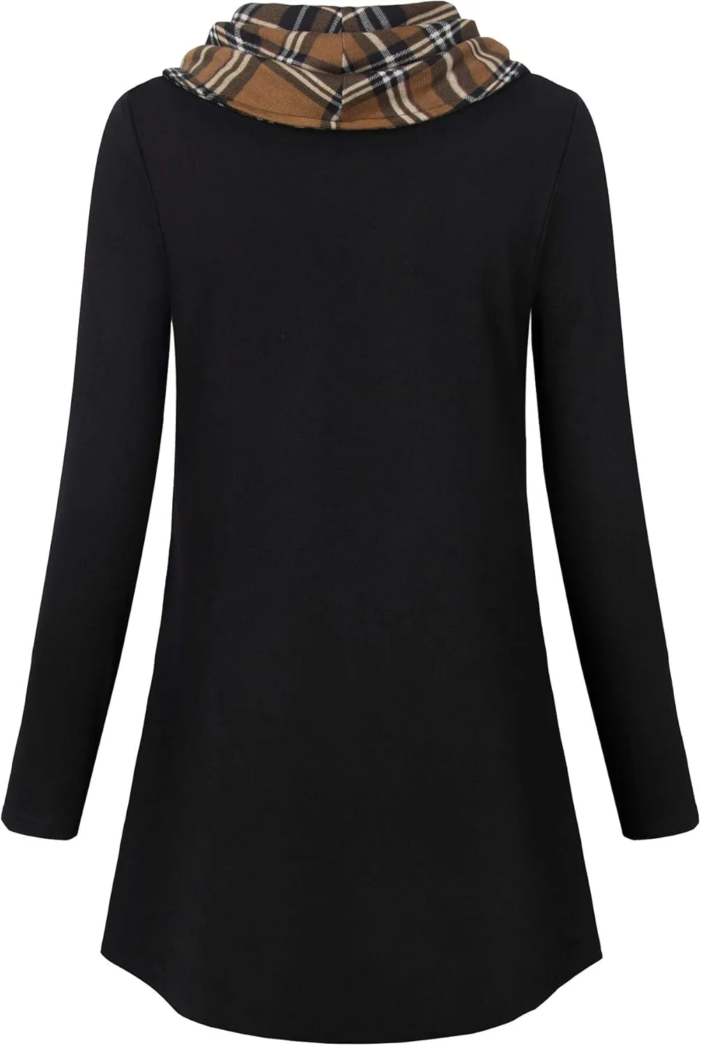 Bebonnie Womens Long Sleeve Cowl Neck Warm Splicing Tunic Tops with Buttons