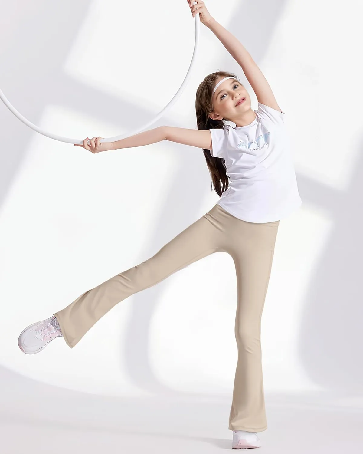 BOOPH Girls Flare Leggings with Pockets Cross-Waist High Waisted Yoga Pants Bell Bottoms Athletic Pants