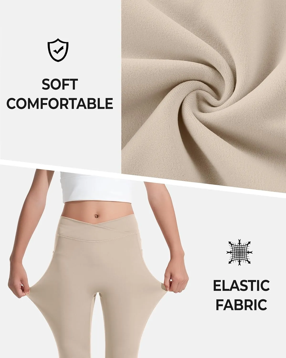 BOOPH Girls Flare Leggings with Pockets Cross-Waist High Waisted Yoga Pants Bell Bottoms Athletic Pants