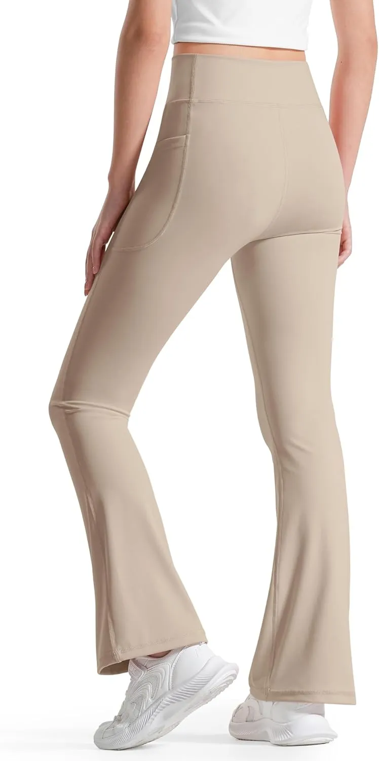BOOPH Girls Flare Leggings with Pockets Cross-Waist High Waisted Yoga Pants Bell Bottoms Athletic Pants
