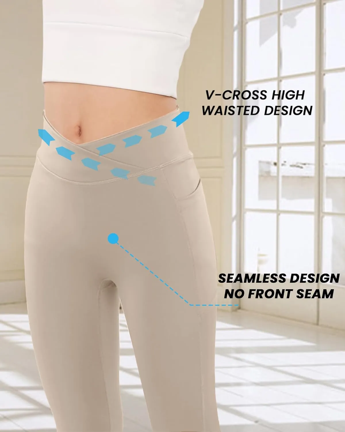 BOOPH Girls Flare Leggings with Pockets Cross-Waist High Waisted Yoga Pants Bell Bottoms Athletic Pants