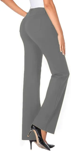 Bootcut Dress Pants for Women Solid High Waisted Straight Pant Regular Business Casual Work Trousers with Pockets