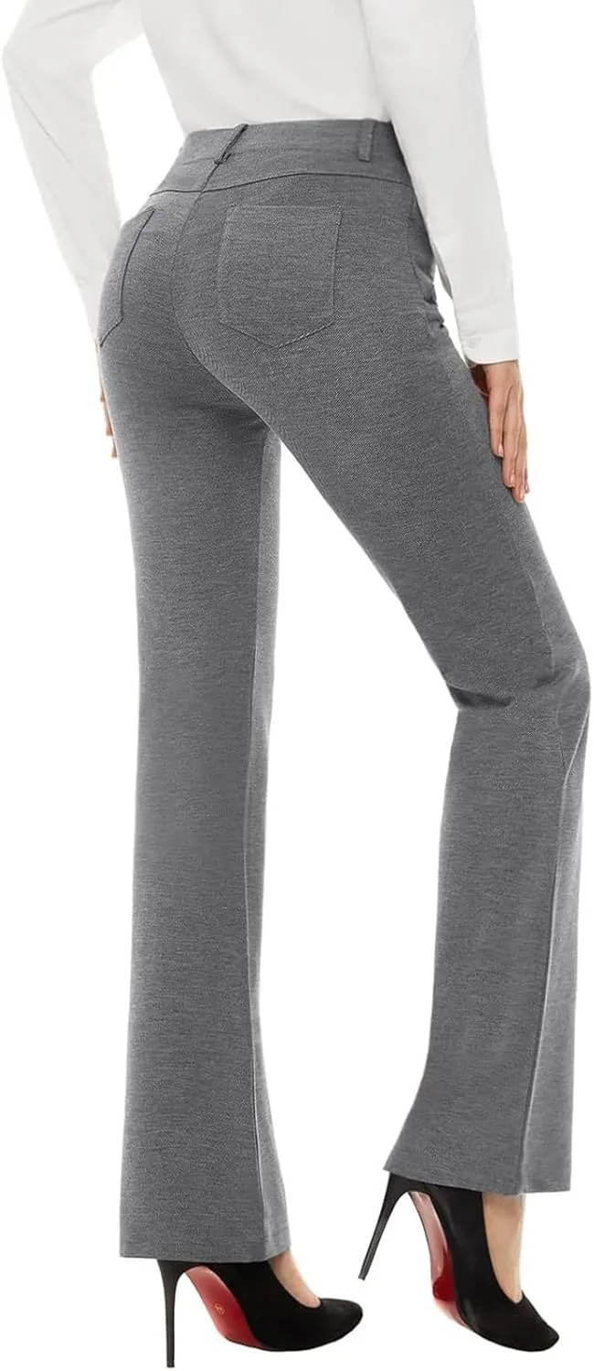 Bootcut Dress Pants for Women Solid High Waisted Straight Pant Regular Business Casual Work Trousers with Pockets