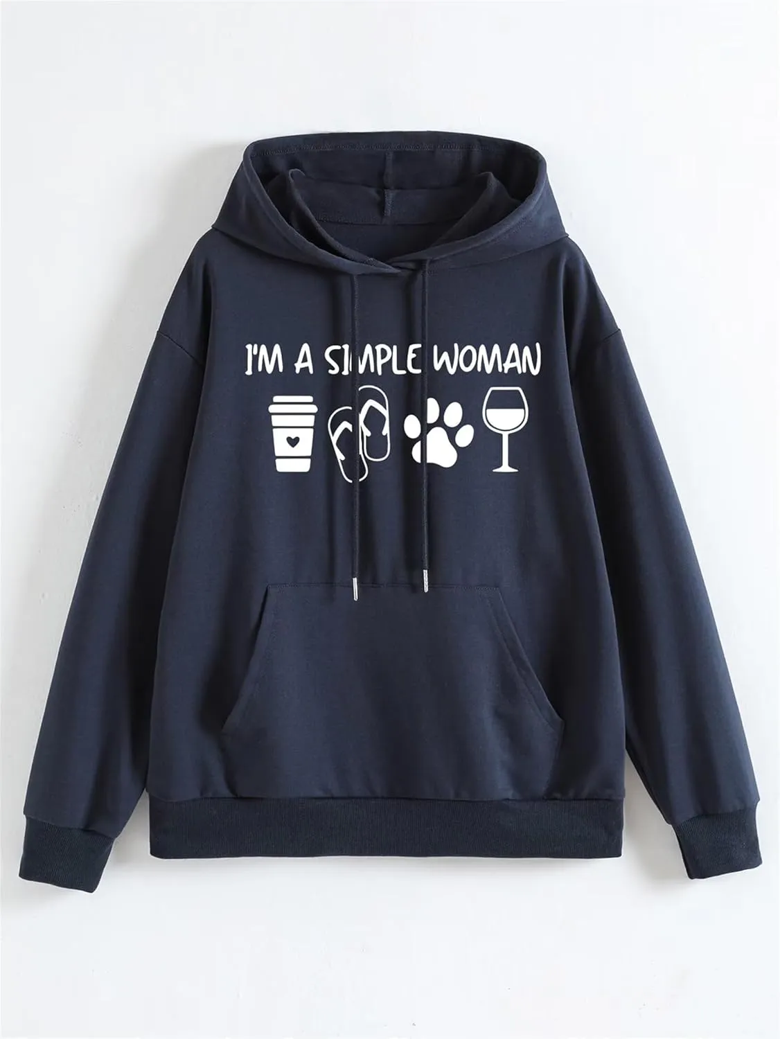 BOYRMSLGY Womens Casual Hoodies I'm A Simple Woman Shirts Coffee Dog Beach Wine Graphic Graphic Printed Drawstring Sweatshirt