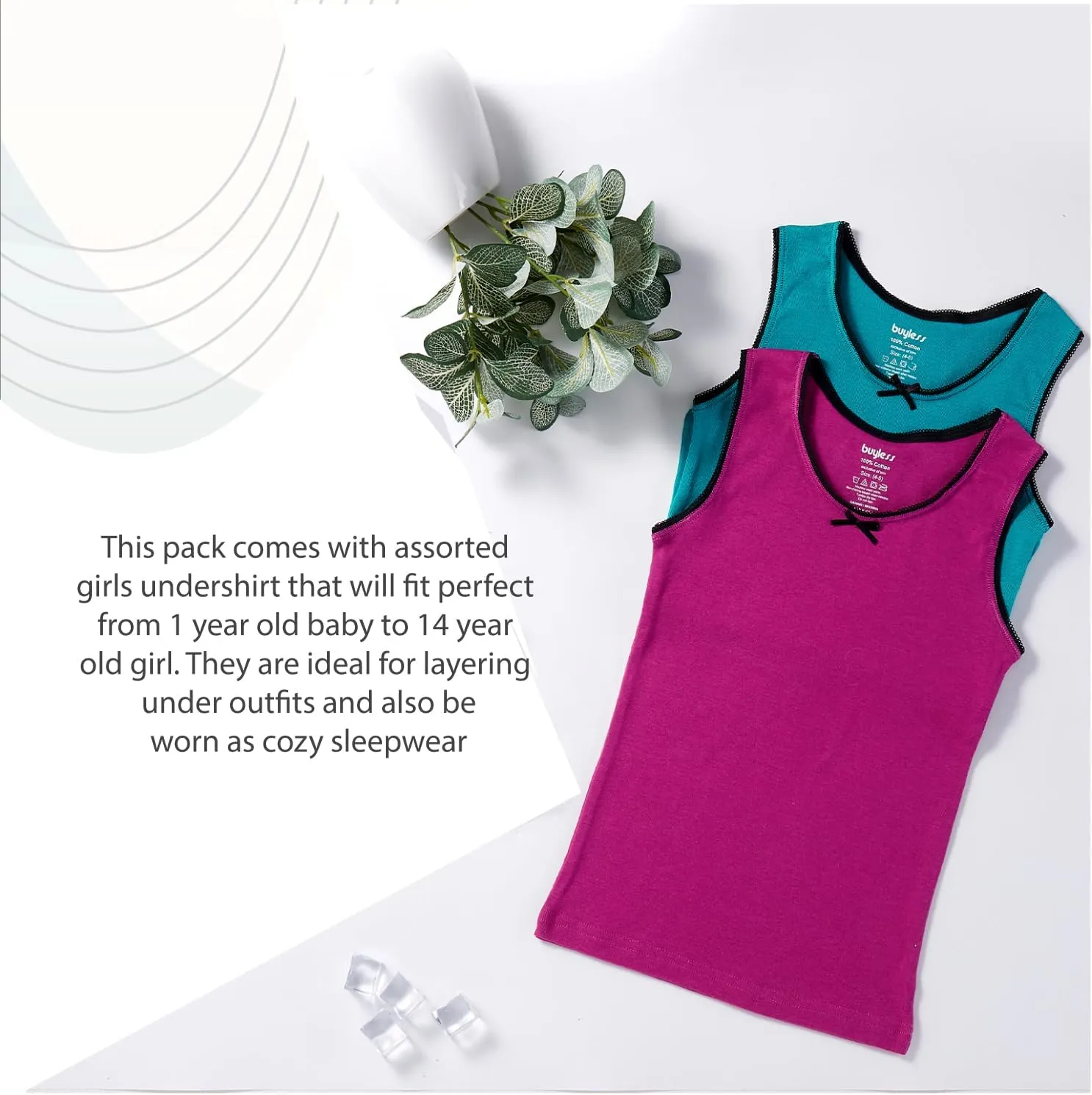 Buyless Fashion Tank Tops for Girls- Sleeveless Cami Tanks Cotton Undershirts for Dance Gymnastics Kids Toddler Size (4 Pack)