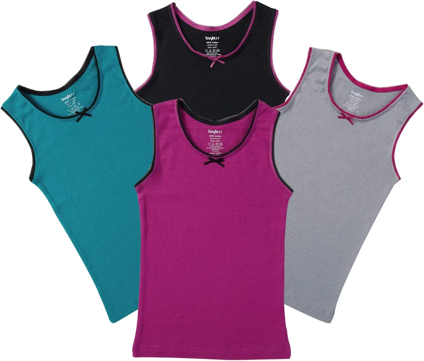 Buyless Fashion Tank Tops for Girls- Sleeveless Cami Tanks Cotton Undershirts for Dance Gymnastics Kids Toddler Size (4 Pack)