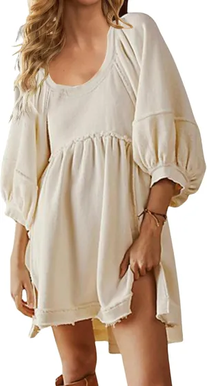CHARTOU Women's Oversized Hoodies Dress Lantern 3/4 Sleeve Split Hem Dress Sweaters Pullover Y2K Outfit 2024
