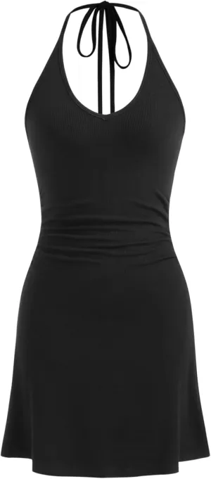 CIDER Womens Halter Dress Sleeveless Tie Back Backless Going Out A Line Casual Club MIni Dresses
