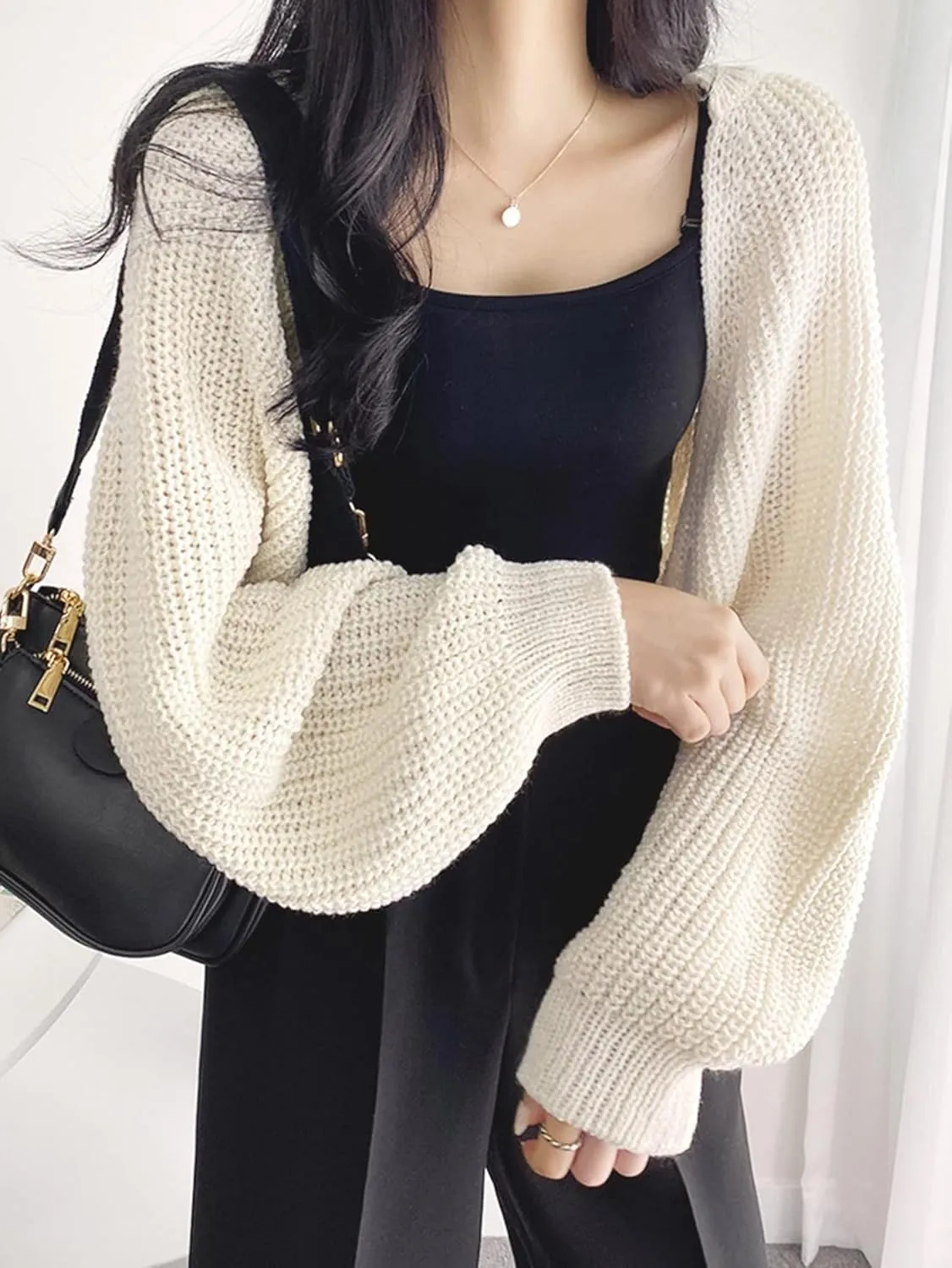 COZYEASE Women's Cropped Cardigan Sweaters Long Sleeve Open Front Knit Bolero Shrug Sweater Fall Outfits