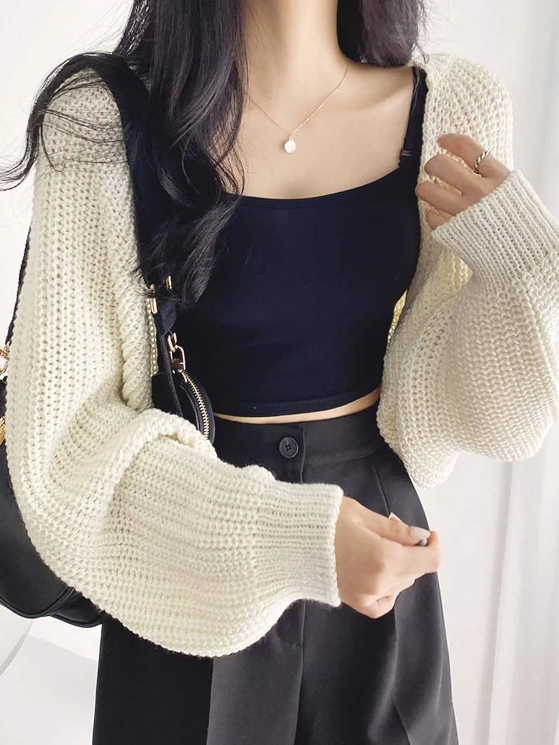 COZYEASE Women's Cropped Cardigan Sweaters Long Sleeve Open Front Knit Bolero Shrug Sweater Fall Outfits