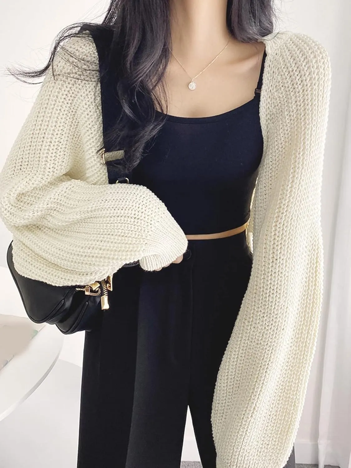 COZYEASE Women's Cropped Cardigan Sweaters Long Sleeve Open Front Knit Bolero Shrug Sweater Fall Outfits