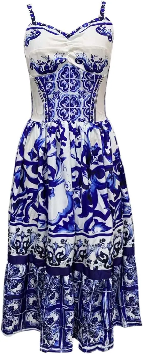 Crzidha Maxi Dresses for Women 2024 Summer Bohemian Floral Print Sleeveless A Line Ruffle Party Beach Sundresses