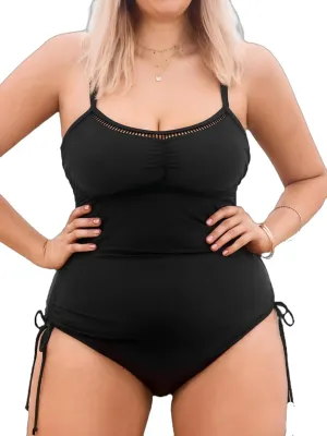 CUPSHE Plus Size Women's One Piece Bathing Suit Scoop Neck Swimsuit Cutouts Side Drawstring Adjustable Straps