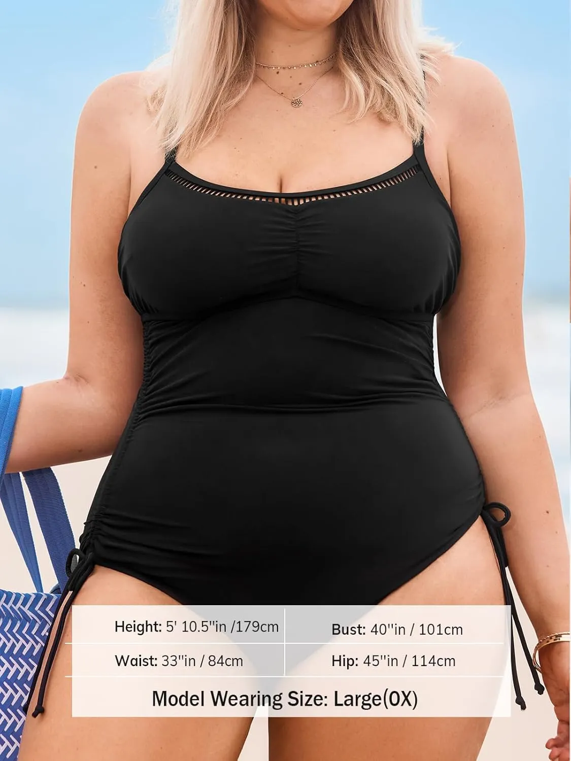 CUPSHE Plus Size Women's One Piece Bathing Suit Scoop Neck Swimsuit Cutouts Side Drawstring Adjustable Straps