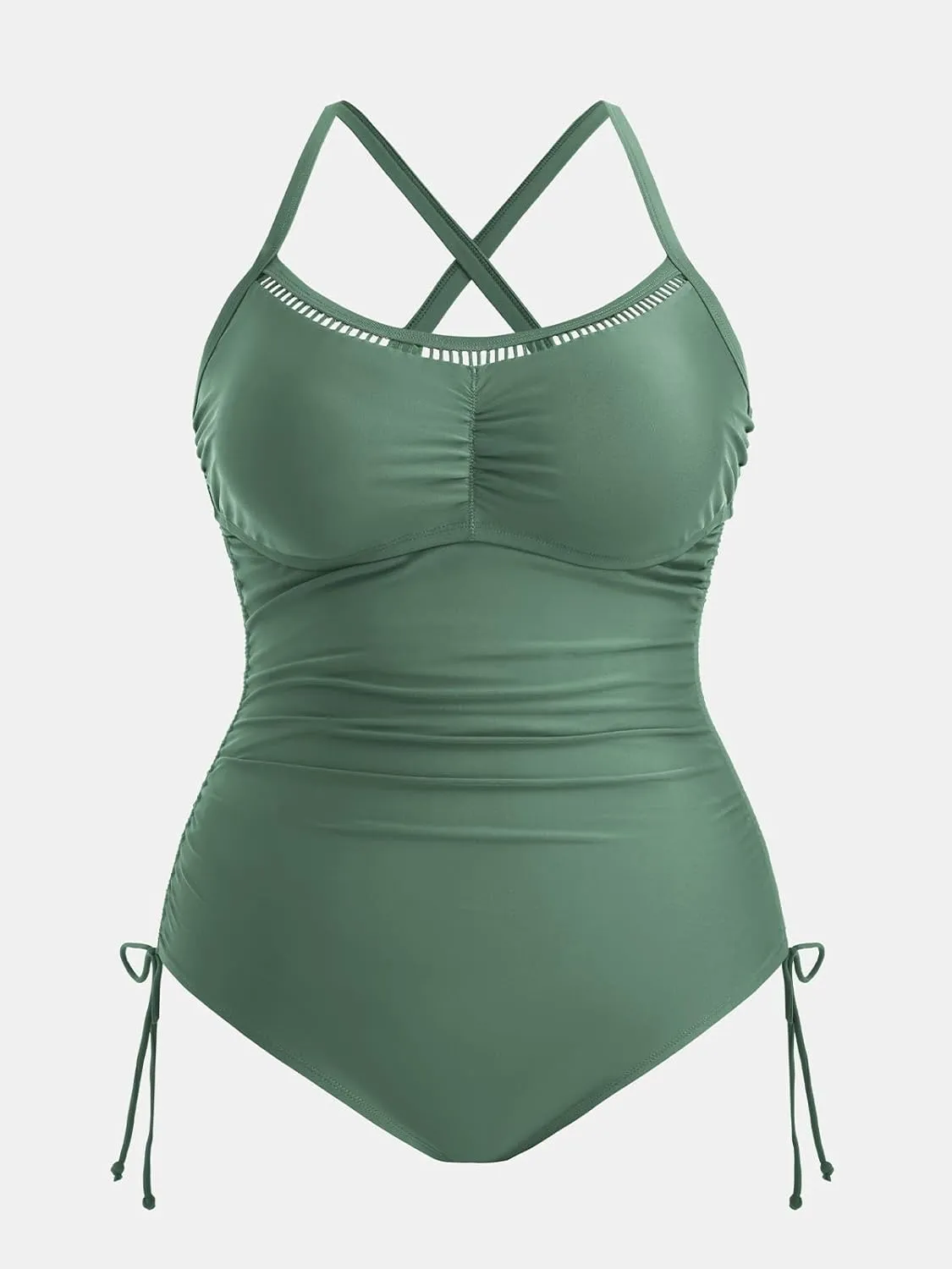 CUPSHE Plus Size Women's One Piece Bathing Suit Scoop Neck Swimsuit Cutouts Side Drawstring Adjustable Straps