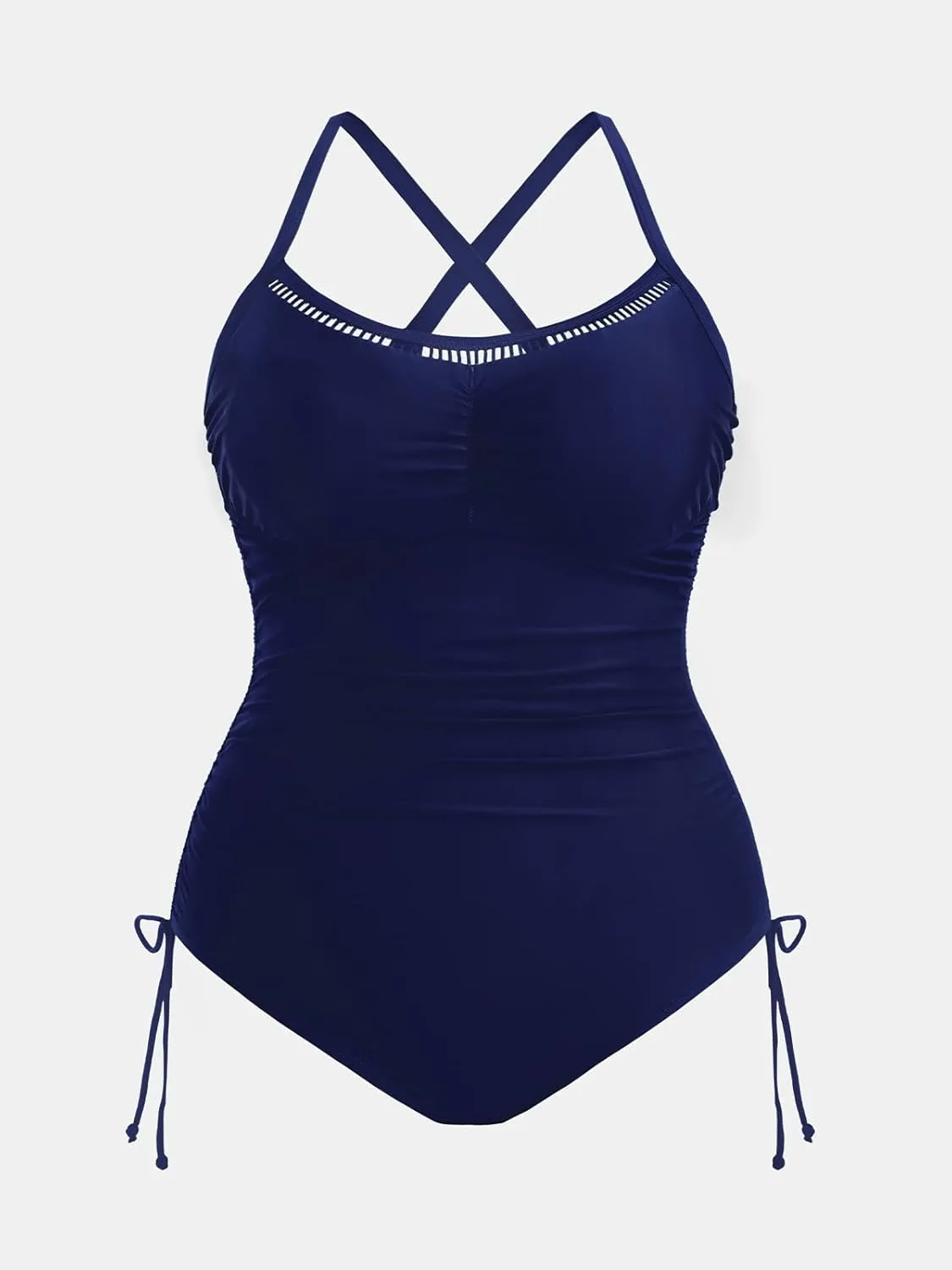 CUPSHE Plus Size Women's One Piece Bathing Suit Scoop Neck Swimsuit Cutouts Side Drawstring Adjustable Straps