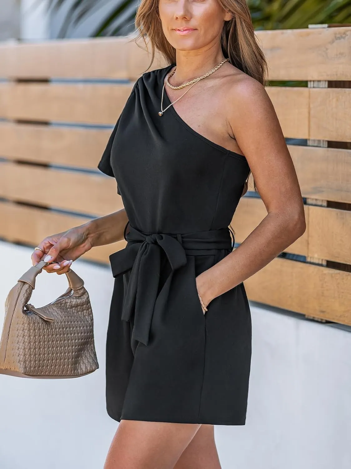 CUPSHE Women's Jumpsuit One Shoulder Sleeveless High Waist Tied Wide Leg Pants One Piece Casual Summer Outfits Romper 2025