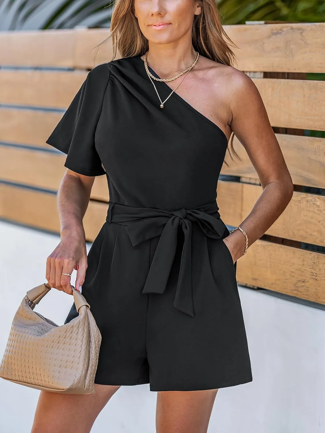 CUPSHE Women's Jumpsuit One Shoulder Sleeveless High Waist Tied Wide Leg Pants One Piece Casual Summer Outfits Romper 2025