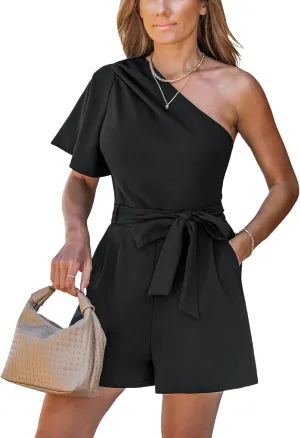 CUPSHE Women's Jumpsuit One Shoulder Sleeveless High Waist Tied Wide Leg Pants One Piece Casual Summer Outfits Romper 2025