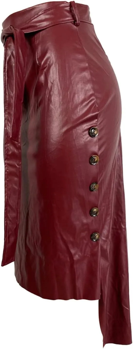 Daysskk Women's Faux Leather Pencil Skirt Asymmetrical Skirt High Waist
