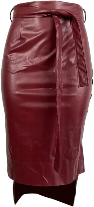 Daysskk Women's Faux Leather Pencil Skirt Asymmetrical Skirt High Waist