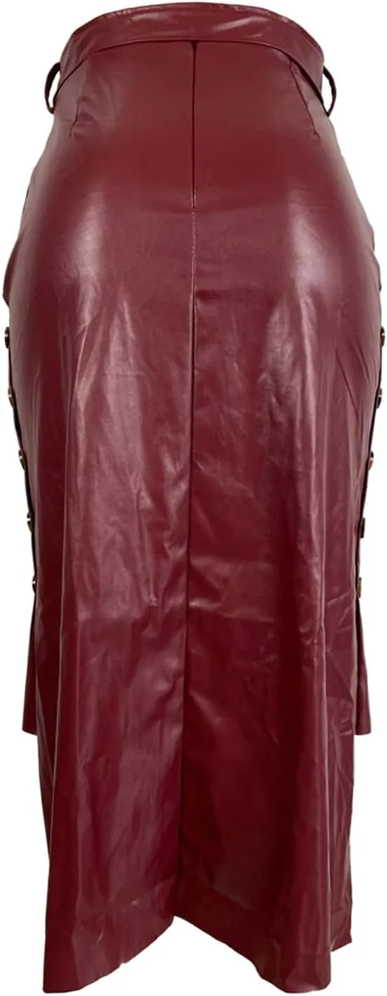 Daysskk Women's Faux Leather Pencil Skirt Asymmetrical Skirt High Waist