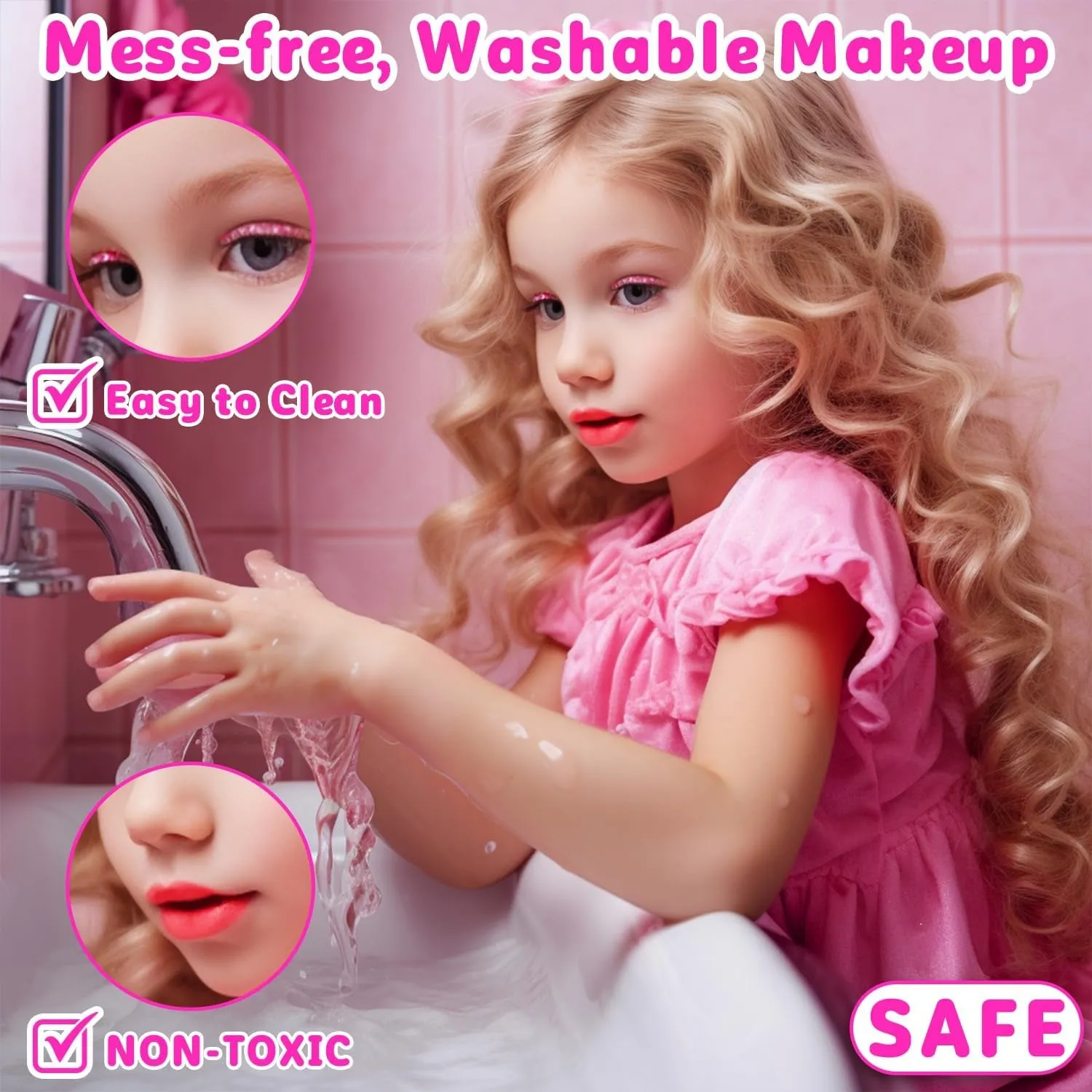 Deluxe 58-Piece Princess Makeup Set for Girls - Washable Cosmetics & Mirror, Ideal Gift Ages 3-12