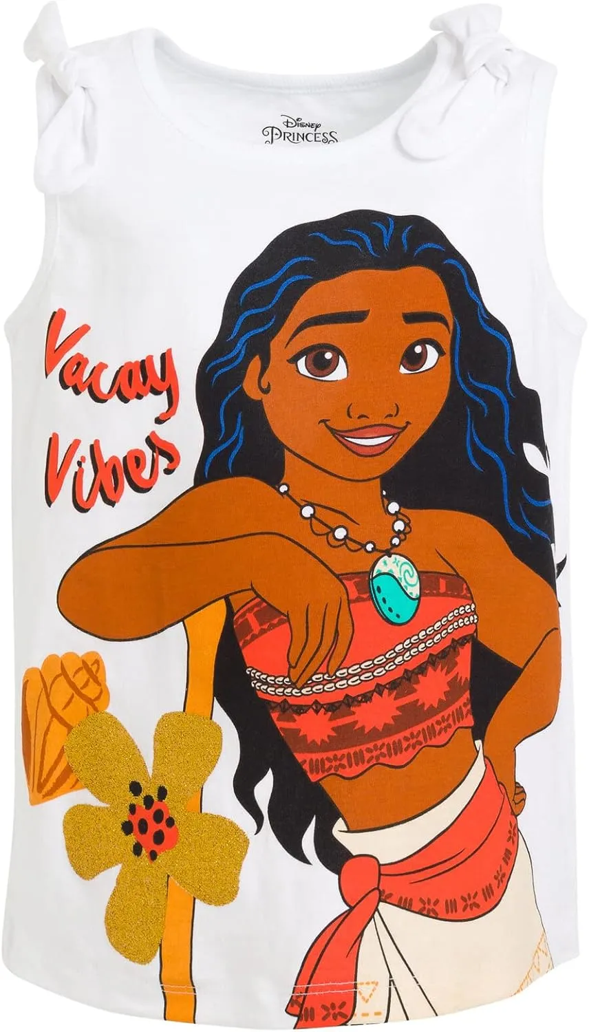 Disney Princess Cinderella Belle Moana Ariel Rapunzel Jasmine Baby Girls 3 Pack Tank Tops Infant to Little Kid