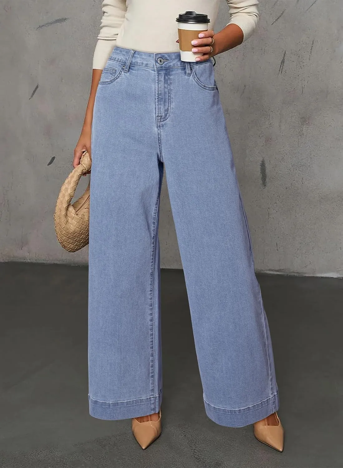 Dokotoo Women's Casual High Waisted Jeans Stretch Wide Leg Loose Denim Pants with Pockets