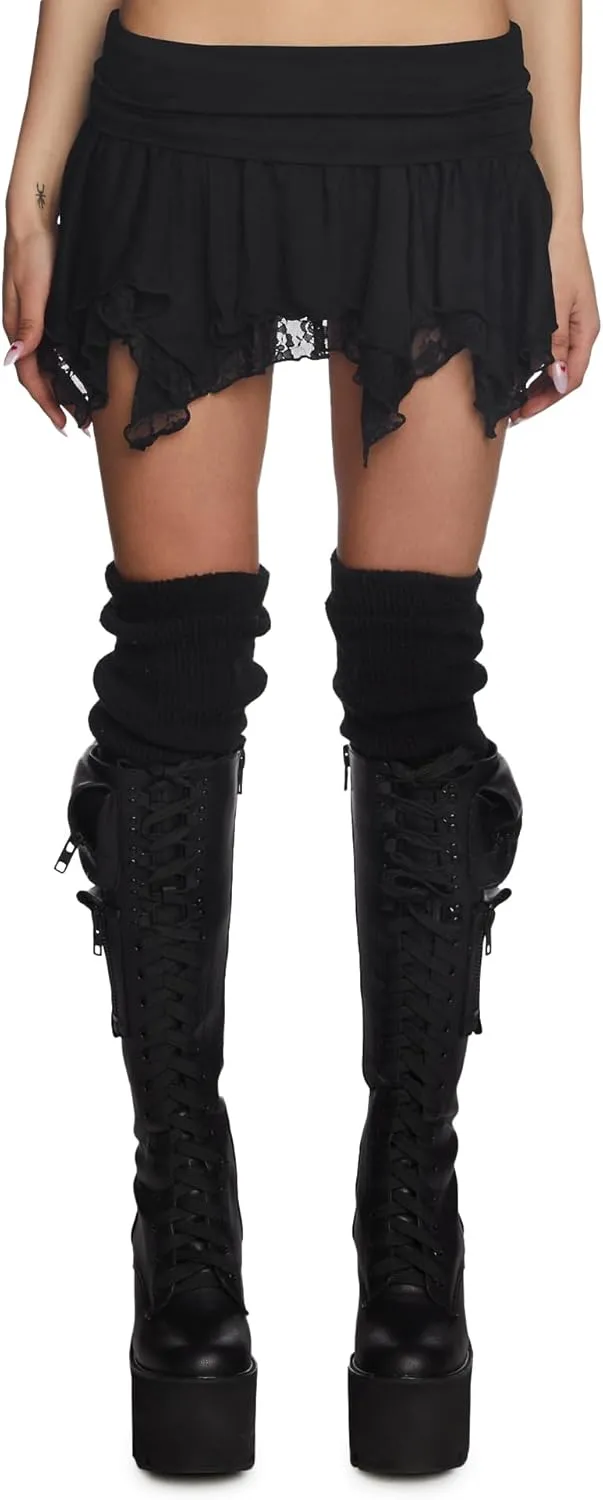 Dolls Kill Tales of Fantasy Mini Skirt by Current Mood  Stretchy Pleated Skirt with Ruffle Trim & Elastic Waistband