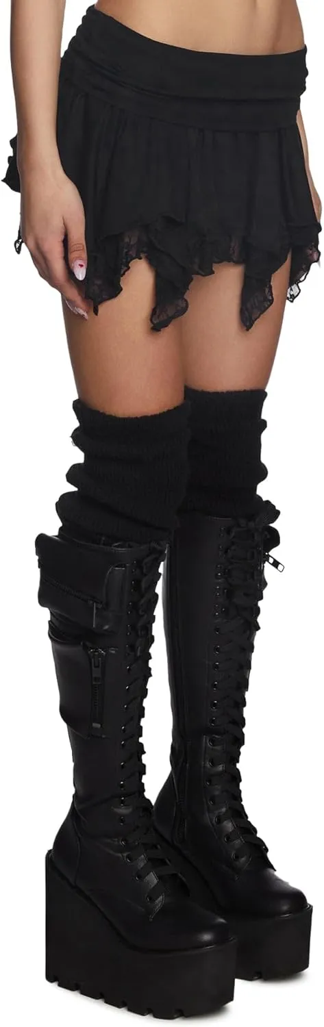 Dolls Kill Tales of Fantasy Mini Skirt by Current Mood  Stretchy Pleated Skirt with Ruffle Trim & Elastic Waistband