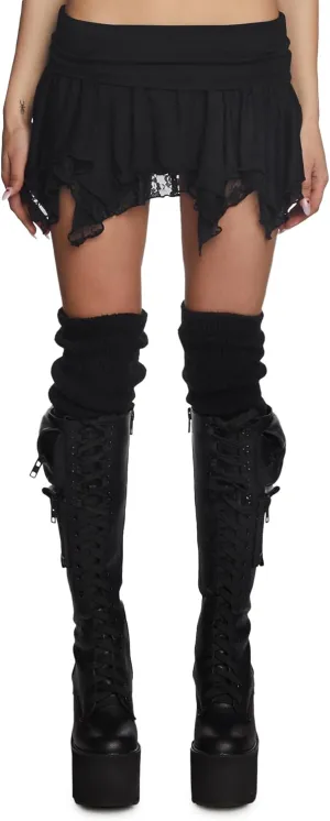 Dolls Kill Tales of Fantasy Mini Skirt by Current Mood  Stretchy Pleated Skirt with Ruffle Trim & Elastic Waistband