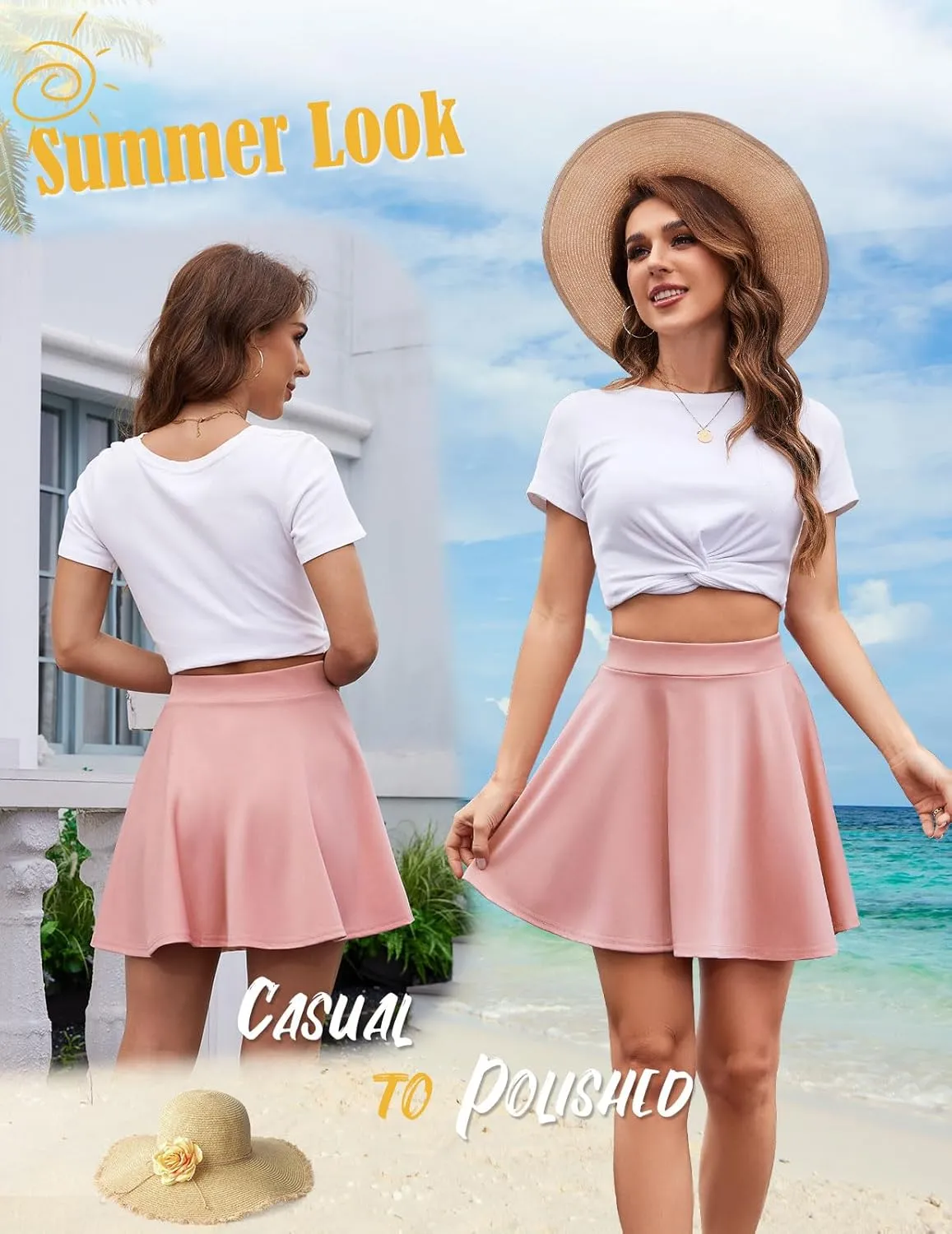 DRESSTELLS Women's Casual Skirt 2025, Stretchy High Waist Aline Mini Skater Skirts