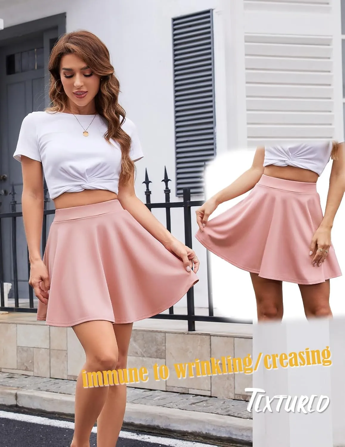 DRESSTELLS Women's Casual Skirt 2025, Stretchy High Waist Aline Mini Skater Skirts
