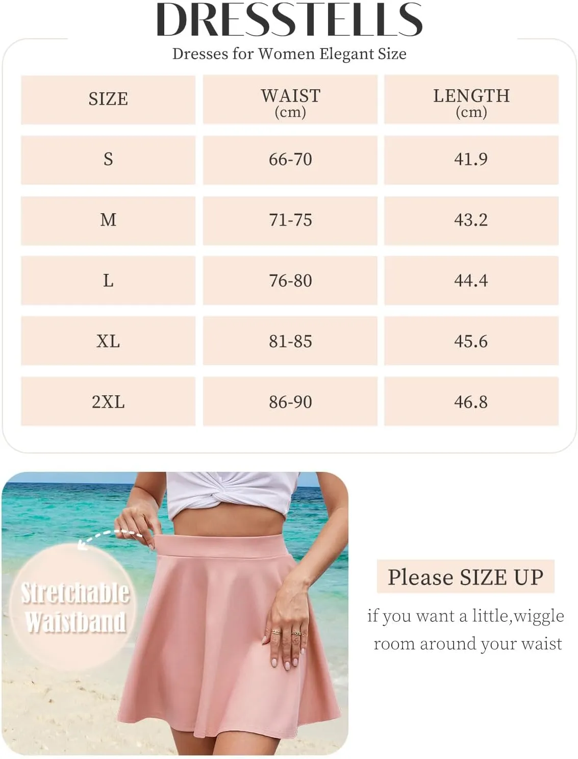 DRESSTELLS Women's Casual Skirt 2025, Stretchy High Waist Aline Mini Skater Skirts