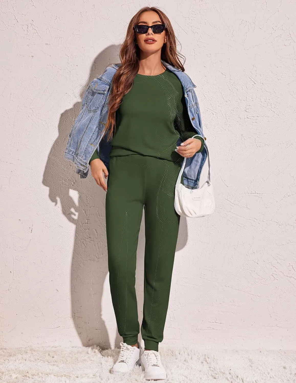 Ekouaer Women's Pajama Sets Casual 2Pcs Sleepwear Long Sleeve Pullover Tops Long Joggers Pants with Pockets