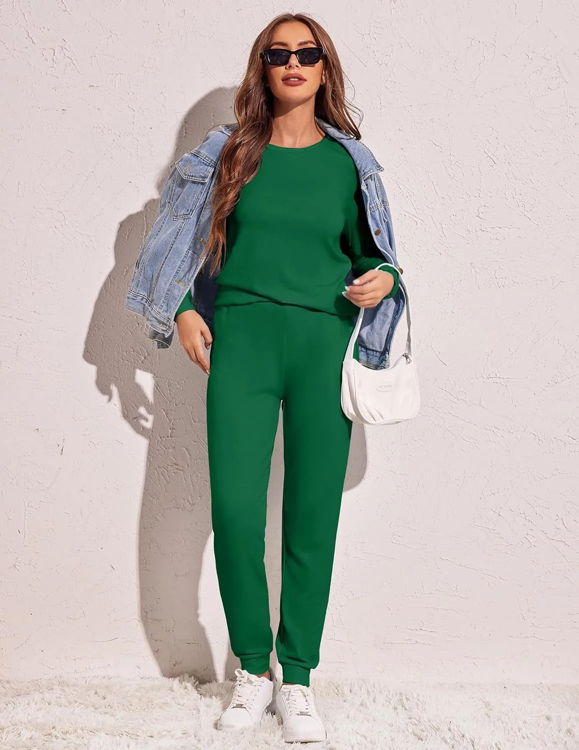 Ekouaer Women's Pajama Sets Casual 2Pcs Sleepwear Long Sleeve Pullover Tops Long Joggers Pants with Pockets