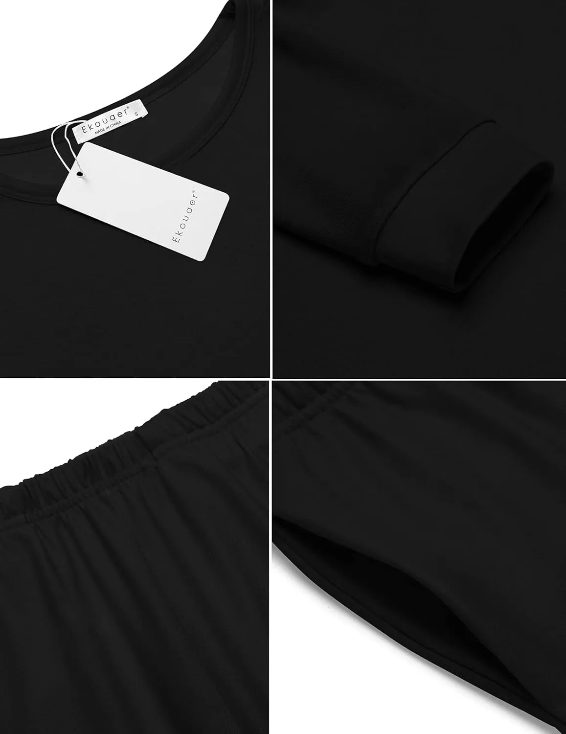 Ekouaer Women's Pajama Sets Casual 2Pcs Sleepwear Long Sleeve Pullover Tops Long Joggers Pants with Pockets