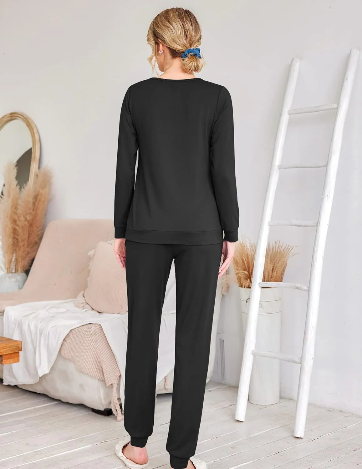Ekouaer Women's Pajama Sets Casual 2Pcs Sleepwear Long Sleeve Pullover Tops Long Joggers Pants with Pockets