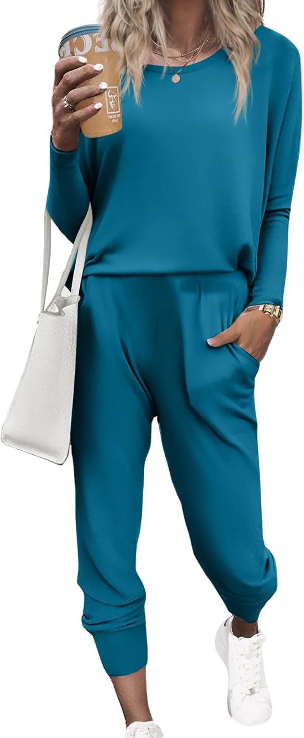 Ekouaer Women's Pajama Sets Casual 2Pcs Sleepwear Long Sleeve Pullover Tops Long Joggers Pants with Pockets