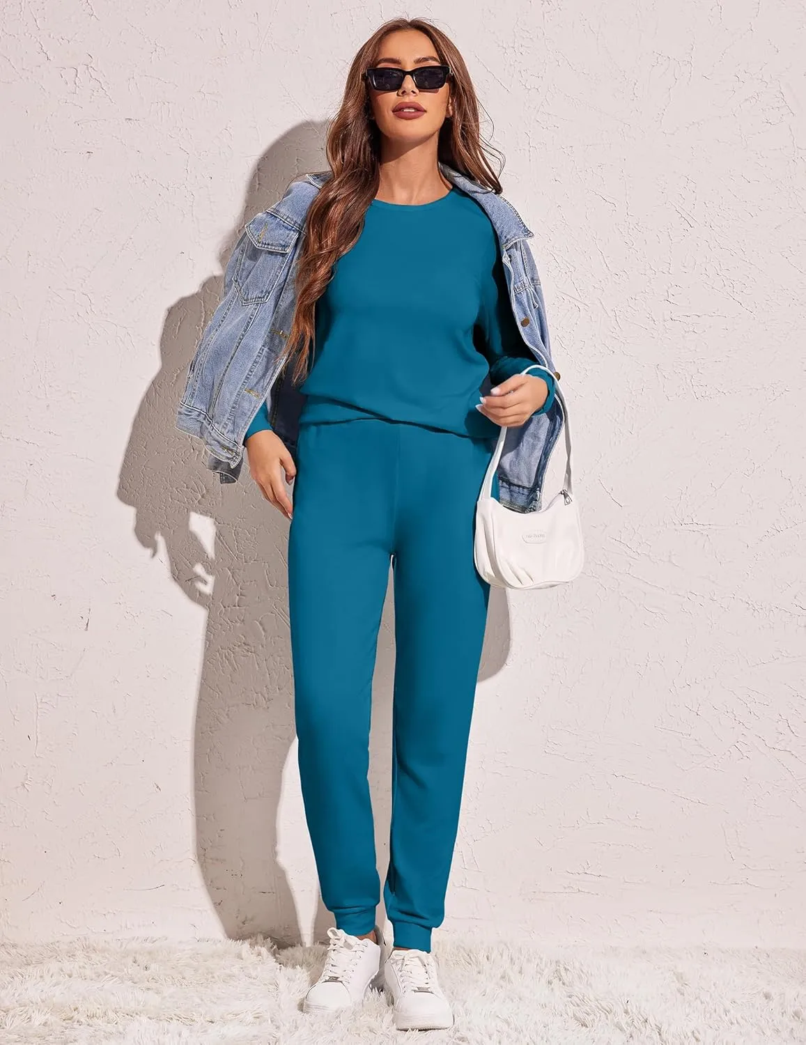 Ekouaer Women's Pajama Sets Casual 2Pcs Sleepwear Long Sleeve Pullover Tops Long Joggers Pants with Pockets