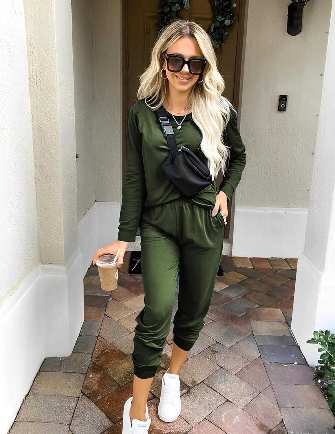 Ekouaer Women's Pajama Sets Casual 2Pcs Sleepwear Long Sleeve Pullover Tops Long Joggers Pants with Pockets