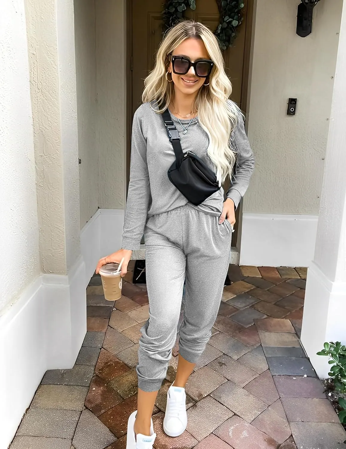 Ekouaer Women's Pajama Sets Casual 2Pcs Sleepwear Long Sleeve Pullover Tops Long Joggers Pants with Pockets