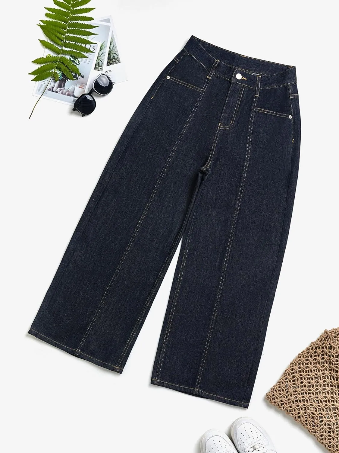 EMMIOL Womens Wide Leg Jeans Straight Baggy Boyfriend Low Rise Denim Pants Flare Jeans Trendy Outfits