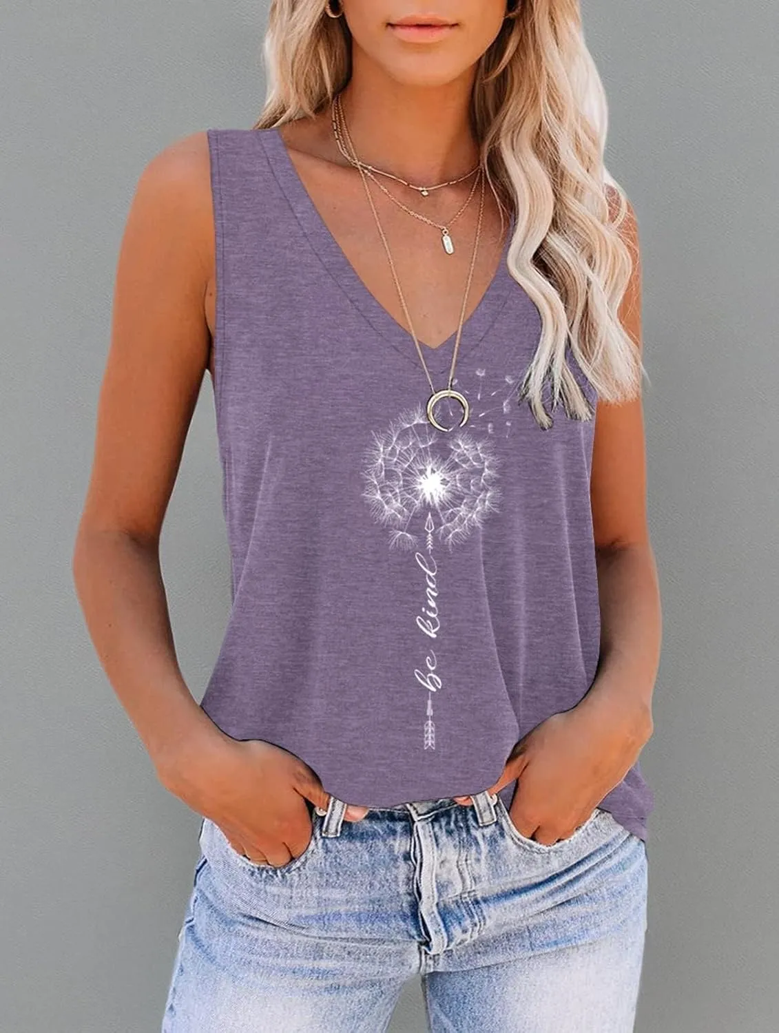 ETCYY NEW Womens Summer Tops V Neck Tank Tops Tie Dye Sleeveless Basic T Shirt Cute Printed Loose Fit